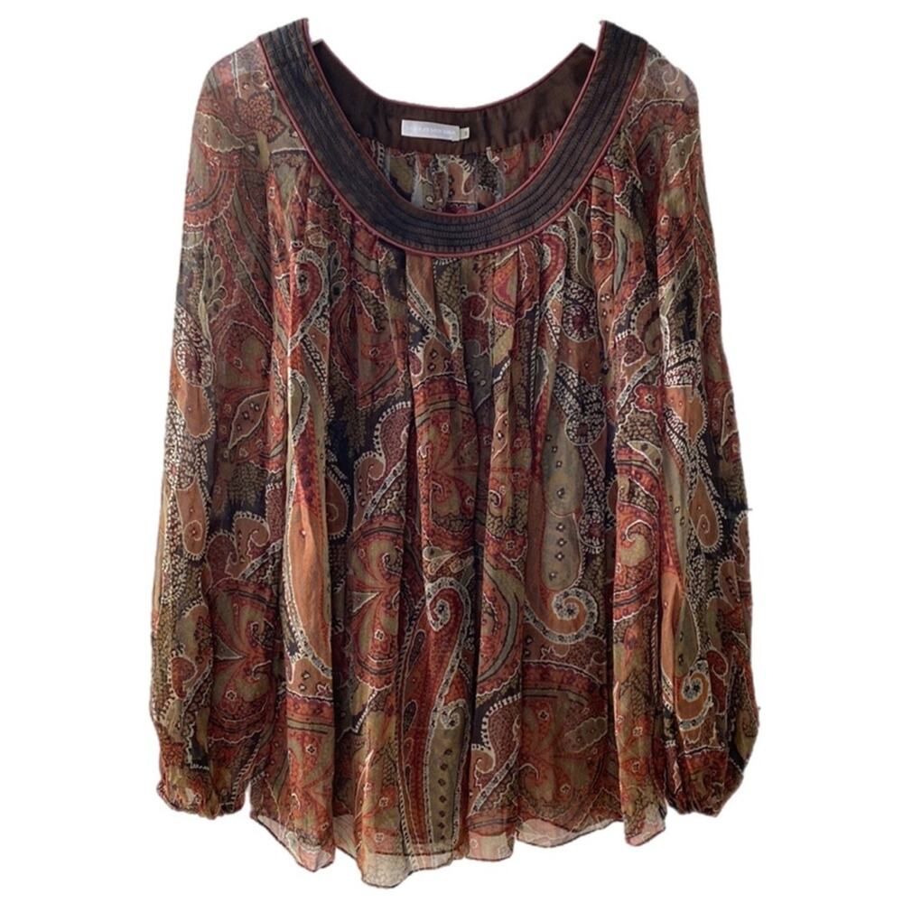 Badgley Mischka Silk Blouse M Paisley Semi Sheer